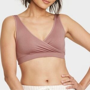 Auden Nursing Unlined Seamless Bra V Neck Bralette Dusty Rose Womens Size XL Mom